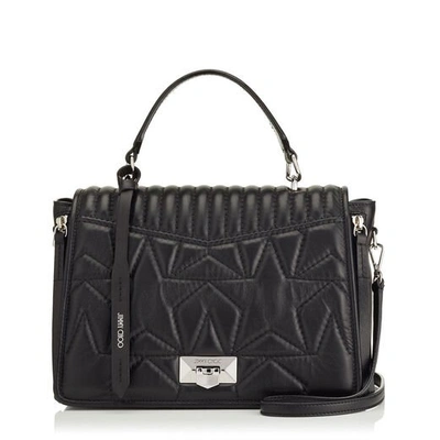 Shop Jimmy Choo Helia Tophandle Top Handle Bag In Black And Silver Nappa Leather With Star Matelassé In Black/silver