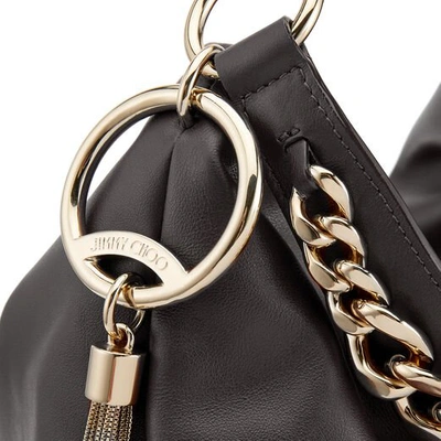 Shop Jimmy Choo Callie/l Black Calf Leather Slouchy Shoulder Bag With Gold Chain Strap In Black/gold