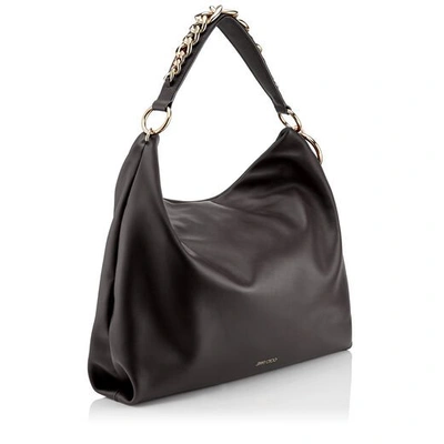 Shop Jimmy Choo Callie/l Black Calf Leather Slouchy Shoulder Bag With Gold Chain Strap In Black/gold