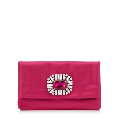 Shop Jimmy Choo Titania Hot Pink Satin Clutch Bag With Jewelled Centre Piece