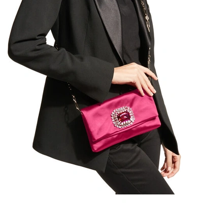 Shop Jimmy Choo Titania Hot Pink Satin Clutch Bag With Jewelled Centre Piece