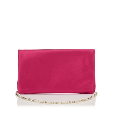 Shop Jimmy Choo Titania Hot Pink Satin Clutch Bag With Jewelled Centre Piece