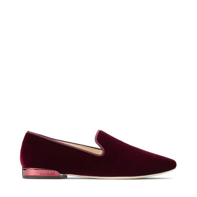 Shop Jimmy Choo Jaida Flat Bordeaux Velvet Square Toe Flats