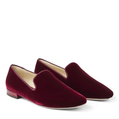 Shop Jimmy Choo Jaida Flat Bordeaux Velvet Square Toe Flats