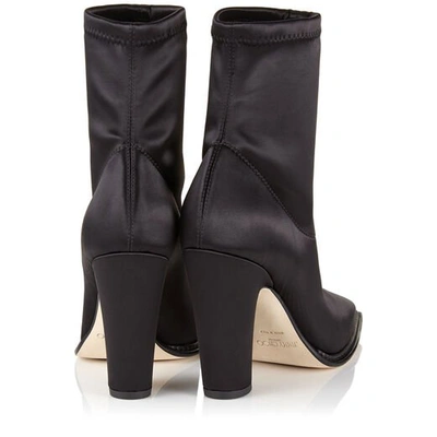 Shop Jimmy Choo Mica 100 Black Stretch Satin Squared Closed Toe Boot