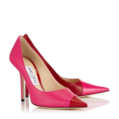 Shop Jimmy Choo Love 100 Hot Pink And Red Asymmetric Nappa And Patent Leather Point-toe Pumps In Hot Pink/red