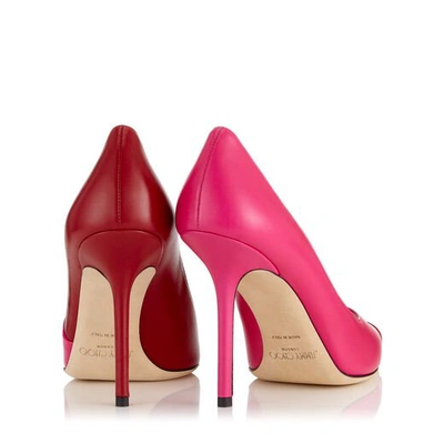 Shop Jimmy Choo Love 100 Hot Pink And Red Asymmetric Nappa And Patent Leather Point-toe Pumps In Hot Pink/red