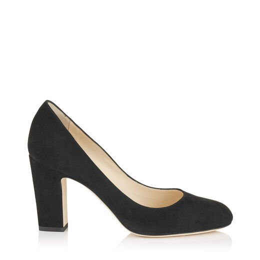 Jimmy Choo Billie 85 Black Suede Round Toe Pumps With Chunky Heel | ModeSens