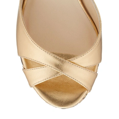 Shop Jimmy Choo Almer 80 Gold Metallic Nappa Mules With Woven Metallic Fabric