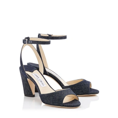 Shop Jimmy Choo Miranda 65 Indigo Denim Block Heel Sandals