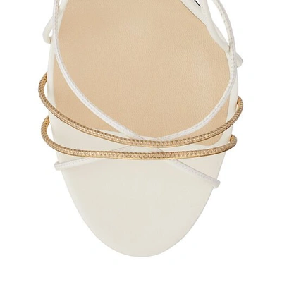 Shop Jimmy Choo Tao 85 Latte And Metallic Gold Nappa Leather Sandal With Spaghetti Straps In Latte/gold