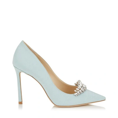 ROMY 100 Something Blue Moire Fabric Pointy Toe Pumps with Crystal Tiara