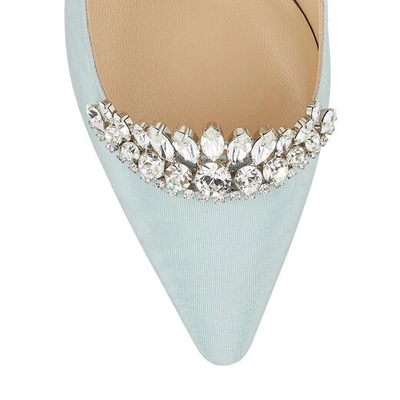 Shop Jimmy Choo Romy 100 Something Blue Moire Fabric Pointy Toe Pumps With Crystal Tiara In Something Blue/crystal