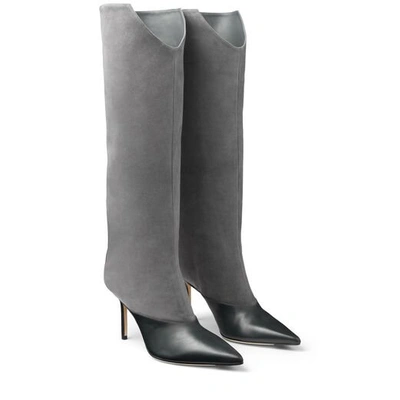 Shop Jimmy Choo Brelan 85 Dusk Calf Leather And Suede Knee-high Boots In Dusk/dusk