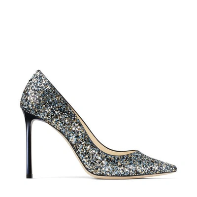 Shop Jimmy Choo Romy 100 Electric Blue Mix Party Coarse Glitter Fabric Pointed Toe Pumps