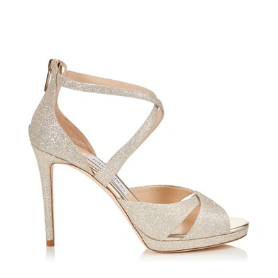 Shop Jimmy Choo Lorina 100 Platinum Ice Dusty Glitter Sandals