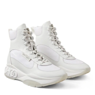 Shop Jimmy Choo Inca/f White Soft Leather And Technical Mesh Trainers In White/white
