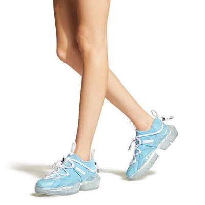 Shop Jimmy Choo Diamond Trail/f Sky-blue Stretch-mesh Trainers With Leather Detailing