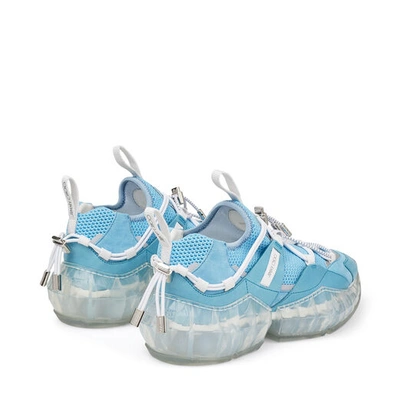 Shop Jimmy Choo Diamond Trail/f Sky-blue Stretch-mesh Trainers With Leather Detailing
