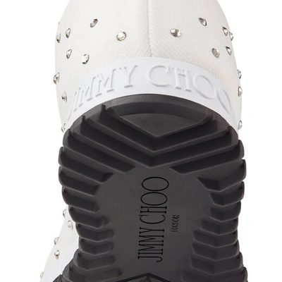 Shop Jimmy Choo Norway White Knit Trainers With Hotfix Crystals