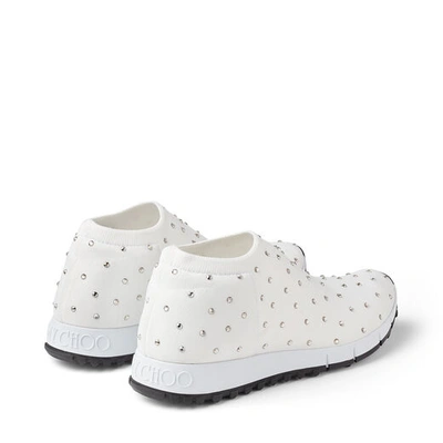 Shop Jimmy Choo Norway White Knit Trainers With Hotfix Crystals