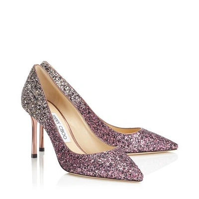 Shop Jimmy Choo Romy 85 White Sand And Candyfloss Party Coarse Glitter Dégradé Pointy Toe Pumps In Candyfloss/white Sand