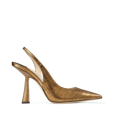 Shop Jimmy Choo Fetto 100 Rust Metallic Lizard Print Pointed Toe Pumps