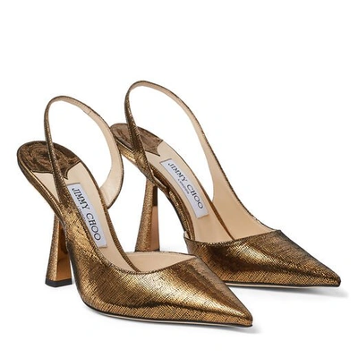 Shop Jimmy Choo Fetto 100 Rust Metallic Lizard Print Pointed Toe Pumps