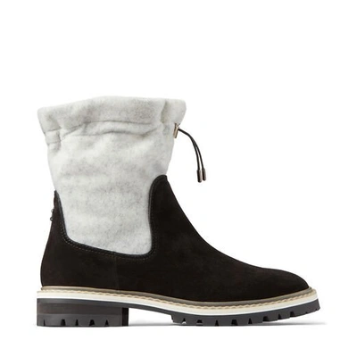 Shop Jimmy Choo Bao Flat Black Suede And White Wool Winter Boots With  Toggle In Black/white