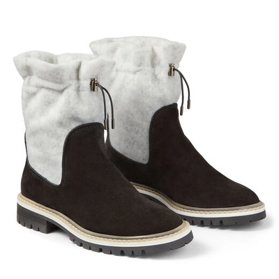 Shop Jimmy Choo Bao Flat Black Suede And White Wool Winter Boots With  Toggle In Black/white