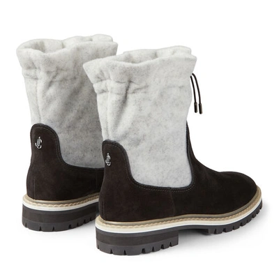 Shop Jimmy Choo Bao Flat Black Suede And White Wool Winter Boots With  Toggle In Black/white