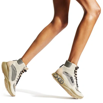 Shop Jimmy Choo Inca/f White Sand And Natural Crosta Suede, Calf And Technical Mesh Trainers In White Sand/natural