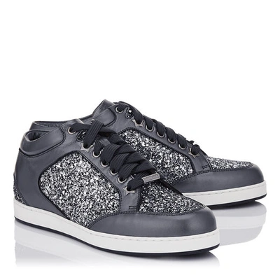 Shop Jimmy Choo Miami Gunmetal Mix Star Coarse Glitter Fabric And Metallic Nappa Trainers