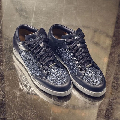 Shop Jimmy Choo Miami Gunmetal Mix Star Coarse Glitter Fabric And Metallic Nappa Trainers