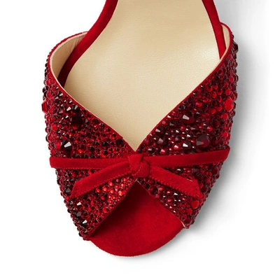 Shop Jimmy Choo Talaya 100 Red Suede Sandals With Crystal Hot Fix