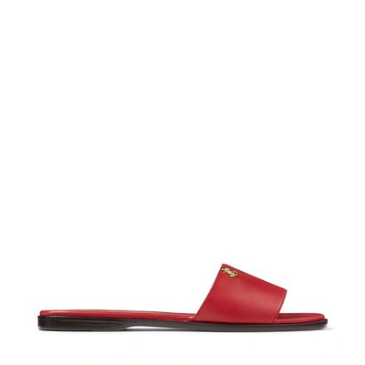 Shop Jimmy Choo Minea Flat Red Nappa Leather Flats With Gold Jc Button