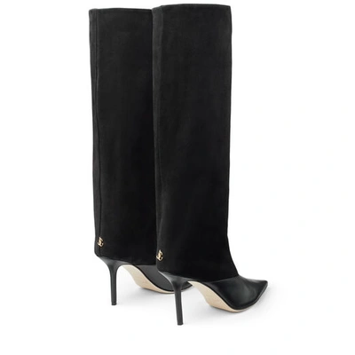 Shop Jimmy Choo Brelan 85 Black Calf Leather And Suede Knee-high Boots In Black/black