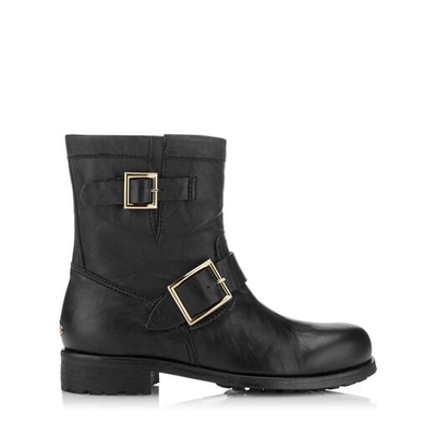Jimmy Choo Youth Buckled Crinkled-leather Ankle Boots In Black
