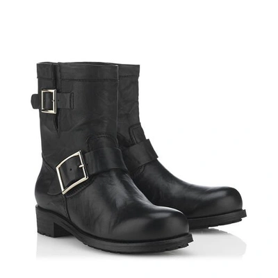 Jimmy Choo Youth Buckled Crinkled-leather Ankle Boots In Black