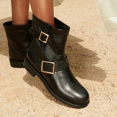 Jimmy Choo Youth Buckled Crinkled-leather Ankle Boots In Black