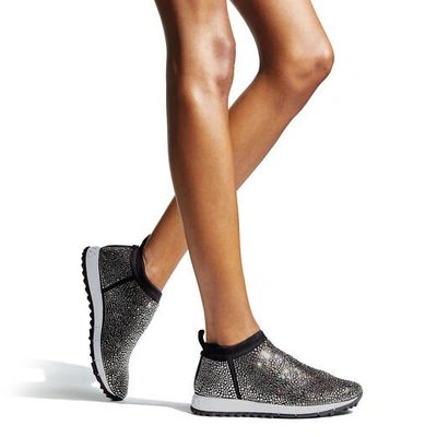 Jimmy Choo Norway Crystal-embellished Slip-on Sneakers In Black/smoke Mix