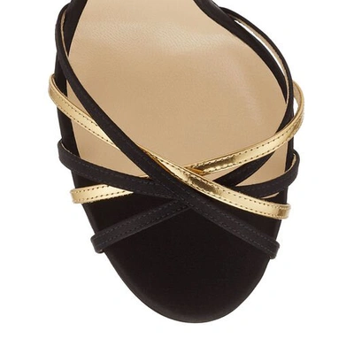 Shop Jimmy Choo Lilah 130 Black Satin And Gold Mirror Leather Sandal In Black/gold
