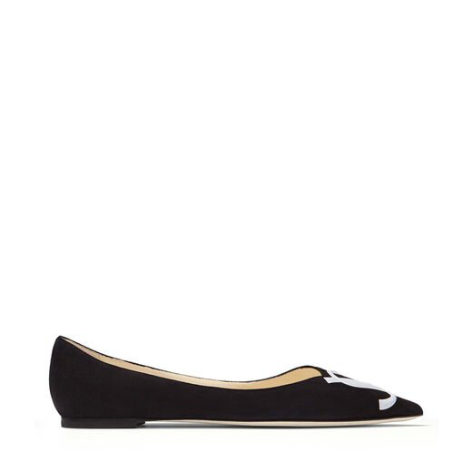 black suede flat pumps