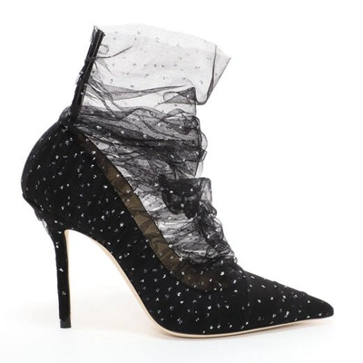 Shop Jimmy Choo Lavish 100 Black Suede Pump With Black And Silver Glitter Tulle Overlay In Black/black/silver