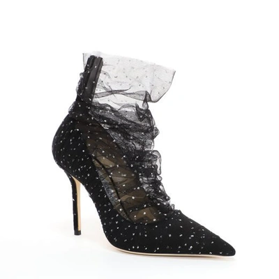 Shop Jimmy Choo Lavish 100 Black Suede Pump With Black And Silver Glitter Tulle Overlay In Black/black/silver