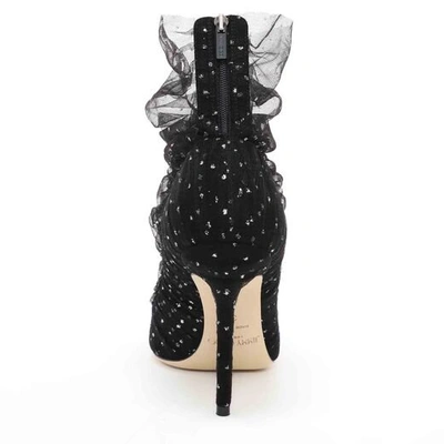 Shop Jimmy Choo Lavish 100 Black Suede Pump With Black And Silver Glitter Tulle Overlay In Black/black/silver