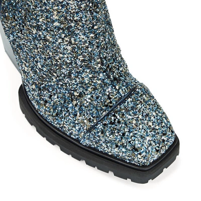 Shop Jimmy Choo Madra 130 Electric Blue Party Coarse Glitter Fabric Platform Ankle Boots In Electric Blue Mix