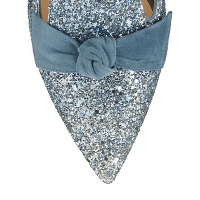 GABIE FLAT Silver Fireball Glitter Dégradé Fabric and Dusk Blue Suede Pointy Toe Flats