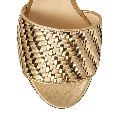 Shop Jimmy Choo Joni 40 Gold Mix Woven Metallic Fabric Slides