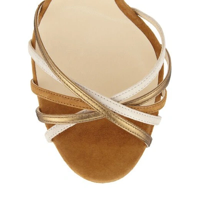 Shop Jimmy Choo Lilah 130 Cuoio Mix Suede And Metallic Nappa Leather Sandal